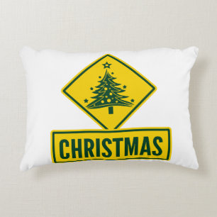 Christmas Tree Modern Holiday Road Warning Sign Decorative Cushion