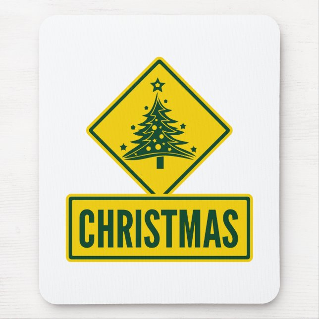 Christmas Tree Modern Holiday Road Warning Sign Mouse Pad (Front)