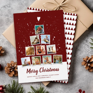 Christmas Tree Modern Instagram Photo Collage Red Holiday Card