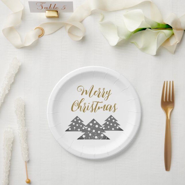 Christmas Tree Modern Minimalist Family Holiday  Paper Plate (Wedding)
