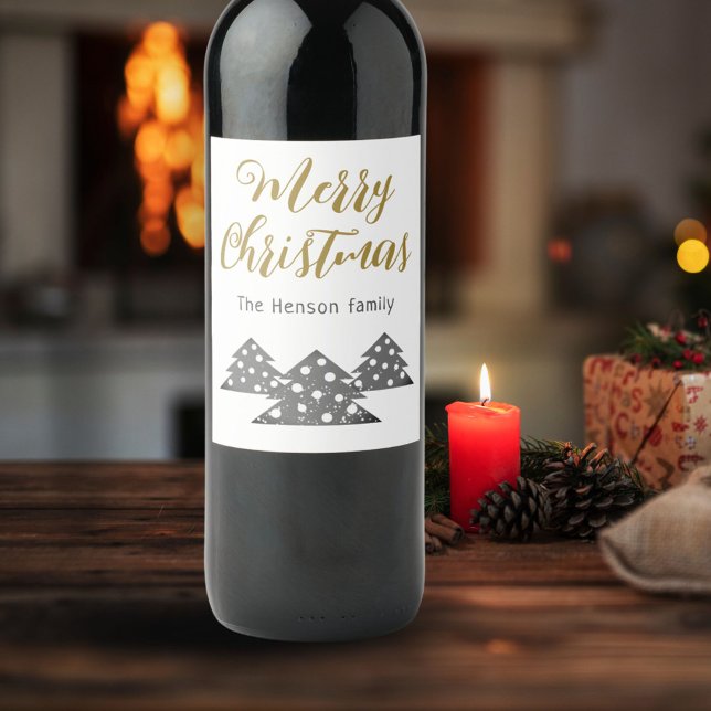 Christmas Tree Modern Minimalist Family Holiday Wine Label (Creator Uploaded)