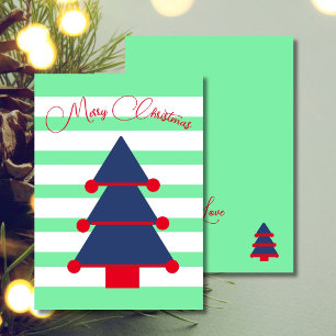 Christmas Tree Modern Stripe Blue Greeting Card 