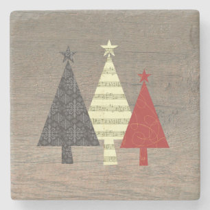 Christmas Tree Modern Wood Stone Coaster