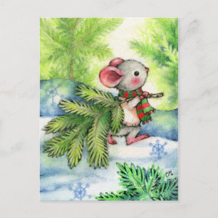 Christmas Tree Mouse Cute Animal Holiday Postcard