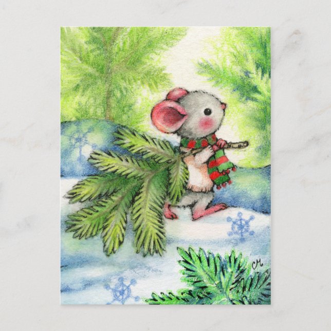 Christmas Tree Mouse Cute Animal Holiday Postcard (Front)