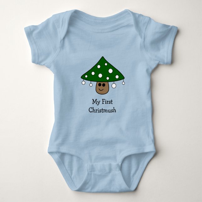 Christmas Tree Mushroom Baby Bodysuit (Front)