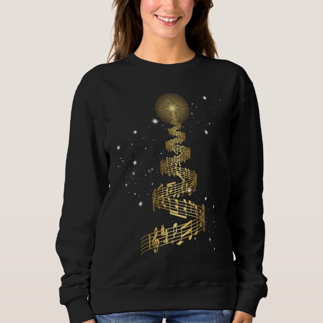 Christmas Tree Music Notes Musical Christmas Carol Sweatshirt (Front)