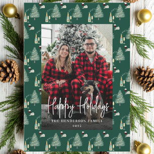 Christmas Tree Music Wine Cheese Custom Photo Holiday Card