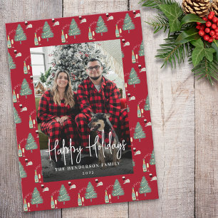 Christmas Tree Music Wine Cheese Custom Photo Holiday Card