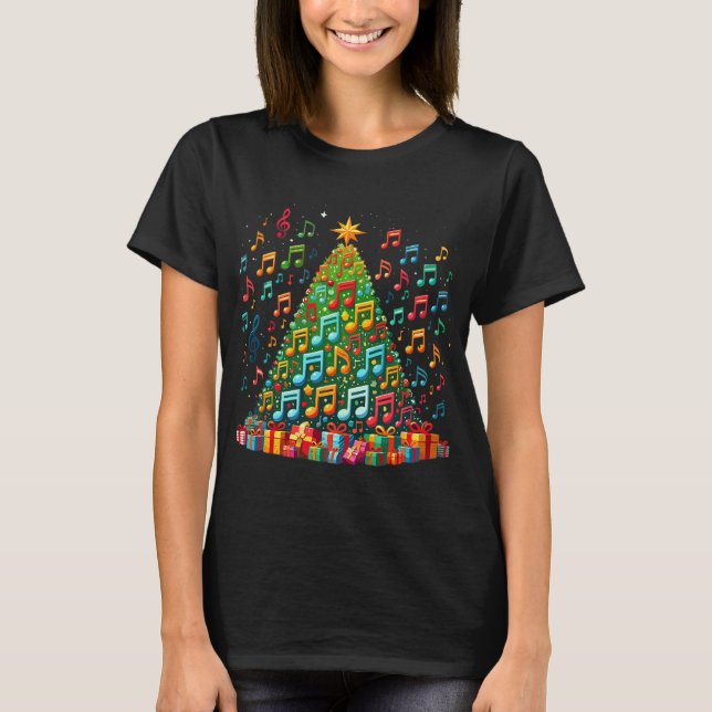 Christmas Tree Musical Note Music Teacher Musician T-Shirt (Front)