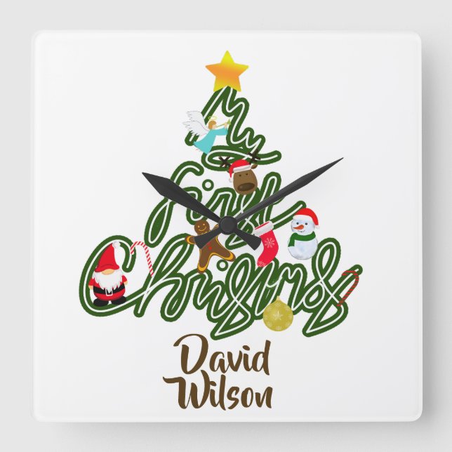 Christmas Tree Name My First Christmas for Kids Square Wall Clock (Front)