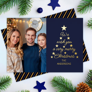 Christmas Tree Navy Blue Gold Stars Family Photo