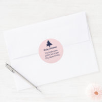 Christmas Tree Navy Blue Pale Pink Return Address
