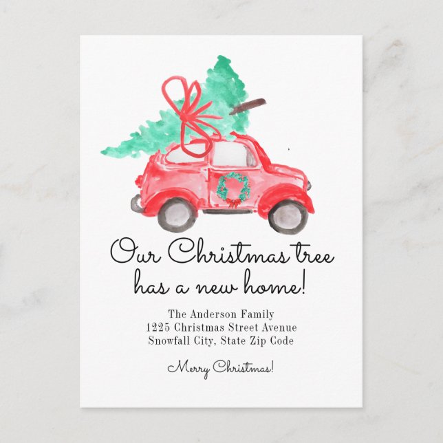 Christmas Tree New Home Address Car Holiday Moving Announcement Postcard (Front)