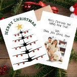 Christmas Tree of Aeroplanes, Minimalist Photo Holiday Card<br><div class="desc">Design features a minimalist illustration of a Christmas tree made from images of aeroplanes with red Christmas ball ornaments and a yellow star topper. The back has a heartfelt message to your pilot or aviation enthusiast "Merry Christmas and Happy New Year" "Love, family names" with a family portrait option. Card...</div>
