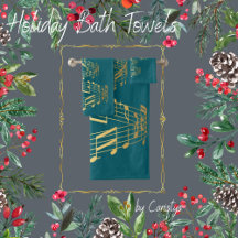 Christmas Tree of Gold Musical Notes Towel