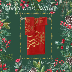 Christmas Tree of Gold Musical Notes Towel