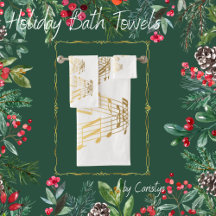 Christmas Tree of Gold Musical Notes Towel