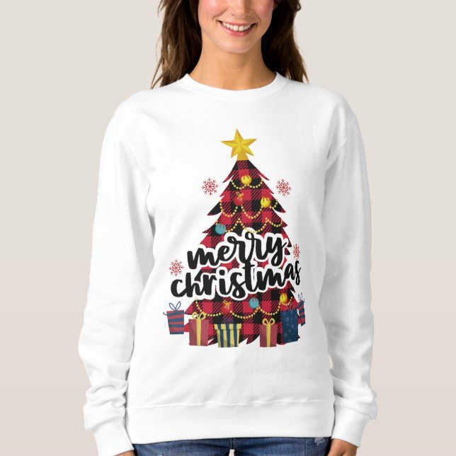 Christmas Tree of Red and Black Buffalo Plaid  Sweatshirt (Front)