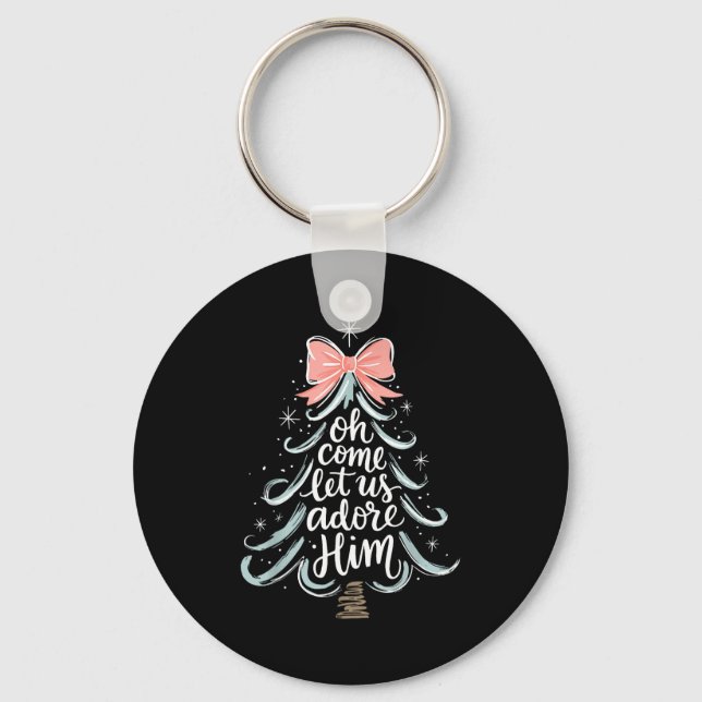 Christmas Tree Oh Come Let Jesus Us Adore Him Coqu Key Ring (Front)