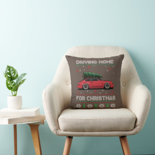 Christmas Tree Oldtimer Car Xmas Ugly Sweater Pull Cushion