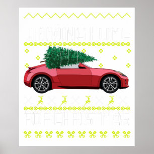 Christmas Tree Oldtimer Car Xmas Ugly Sweater Pull Poster