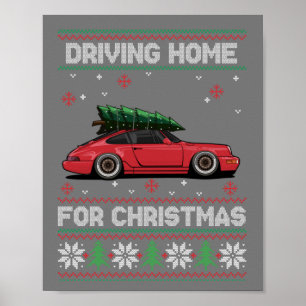 Christmas Tree Oldtimer Car Xmas Ugly Sweater Pull Poster