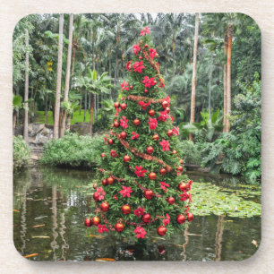 Christmas Tree on a pond coasters