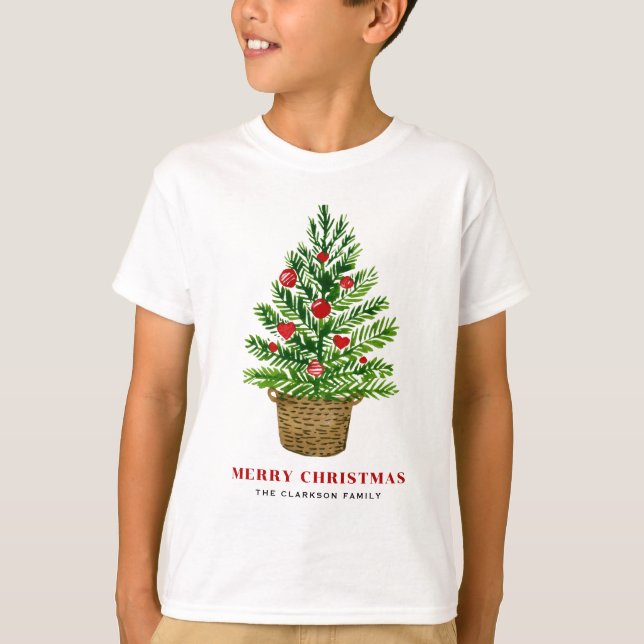 Christmas Tree on a Wicker Basket Custom Christmas T-Shirt (Front)