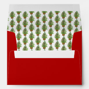 Christmas Tree on a Wicker Basket Red Holiday Envelope