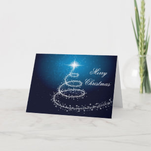 Christmas Tree On Blue Glowing background Card