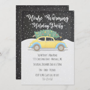 Christmas Tree on Car House Warming Holiday Party Invitation