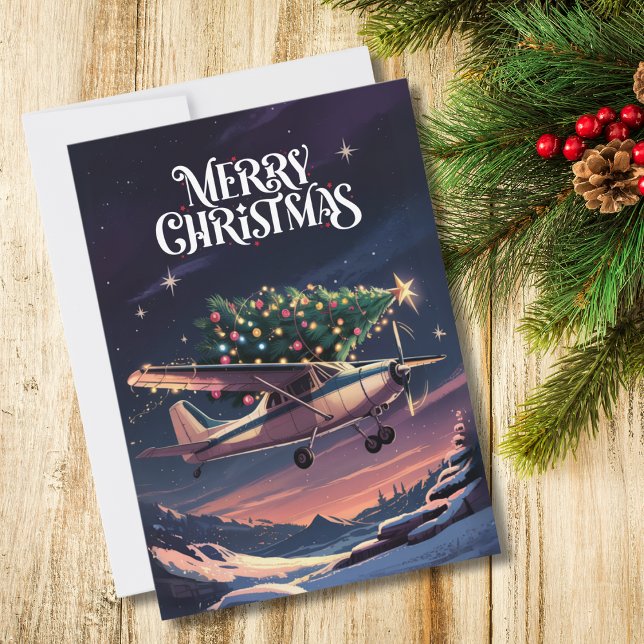 Christmas Tree on Cessna Aeroplane Photo Funny Holiday Card (Creator Uploaded)