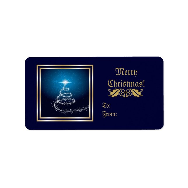 Christmas Tree On Glowing Blue Avery Label (Front)