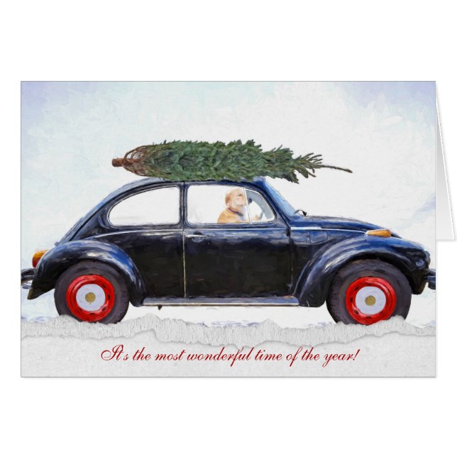 Christmas tree on old car with dog (Front Horizontal)