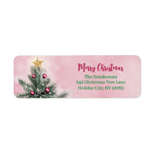Christmas Tree on Pink Return Address Label