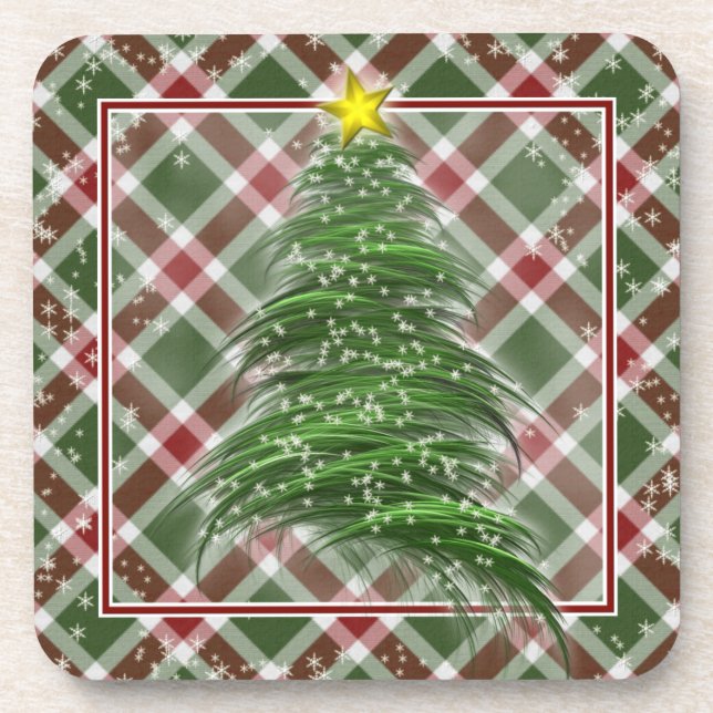 Christmas Tree on Plaid Coaster (Front)