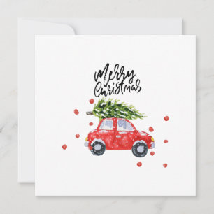 Christmas tree on red car   note card