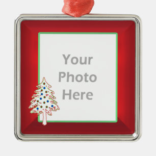 Christmas Tree on Red (photo frame) Metal Tree Decoration