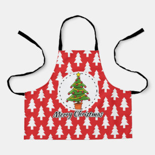 Christmas Tree on Red Pines Pattern - Merry Xmas Apron
