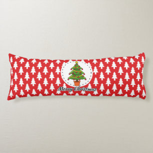 Christmas Tree on Red Pines Pattern - Merry Xmas Body Cushion