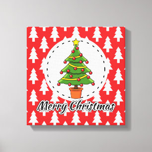 Christmas Tree on Red Pines Pattern - Merry Xmas Canvas Print