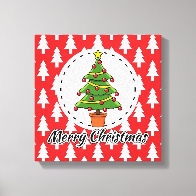 Christmas Tree on Red Pines Pattern - Merry Xmas Canvas Print (Front)