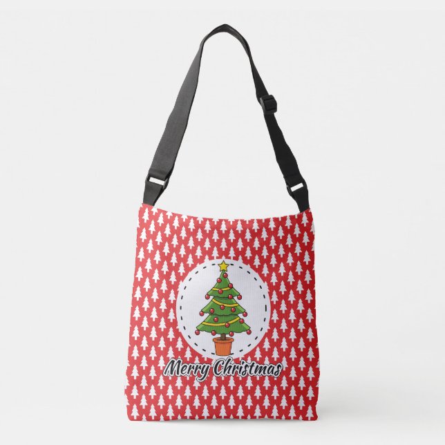 Christmas Tree on Red Pines Pattern - Merry Xmas Crossbody Bag (Front)