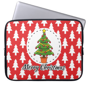 Christmas Tree on Red Pines Pattern - Merry Xmas Laptop Sleeve