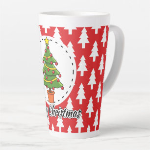 Christmas Tree on Red Pines Pattern - Merry Xmas Latte Mug