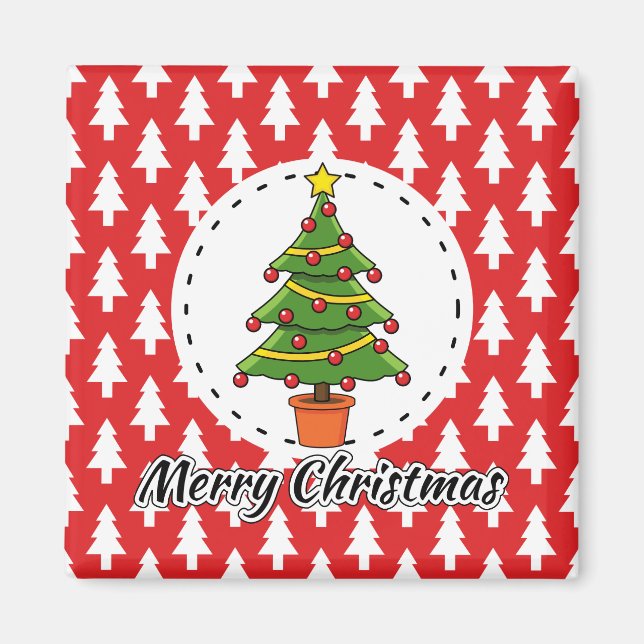 Christmas Tree on Red Pines Pattern - Merry Xmas Magnet (Front)