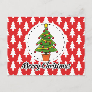 Christmas Tree on Red Pines Pattern - Merry Xmas Postcard