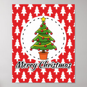 Christmas Tree on Red Pines Pattern - Merry Xmas Poster