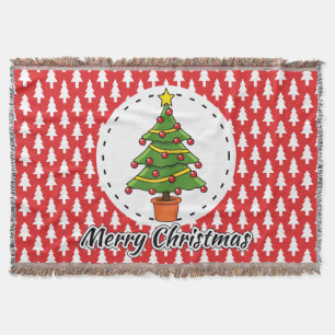 Christmas Tree on Red Pines Pattern - Merry Xmas Throw Blanket